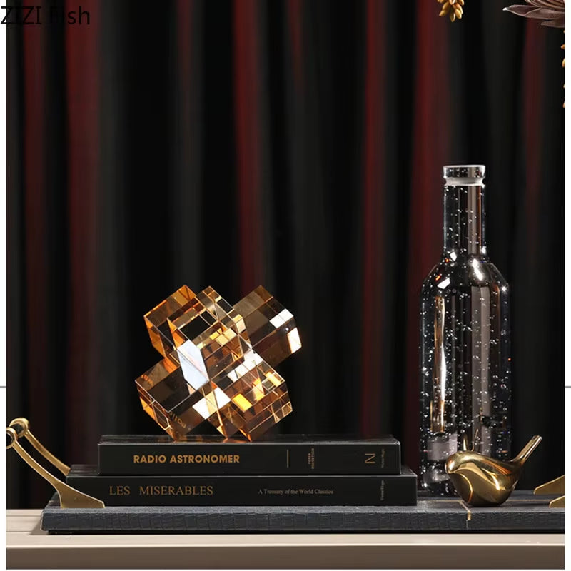 Minimalism Cross Crystal Ornaments Transparent Geometric Square Crystal Statue Desk Decoration Frosted Glass Crafts Sculpture