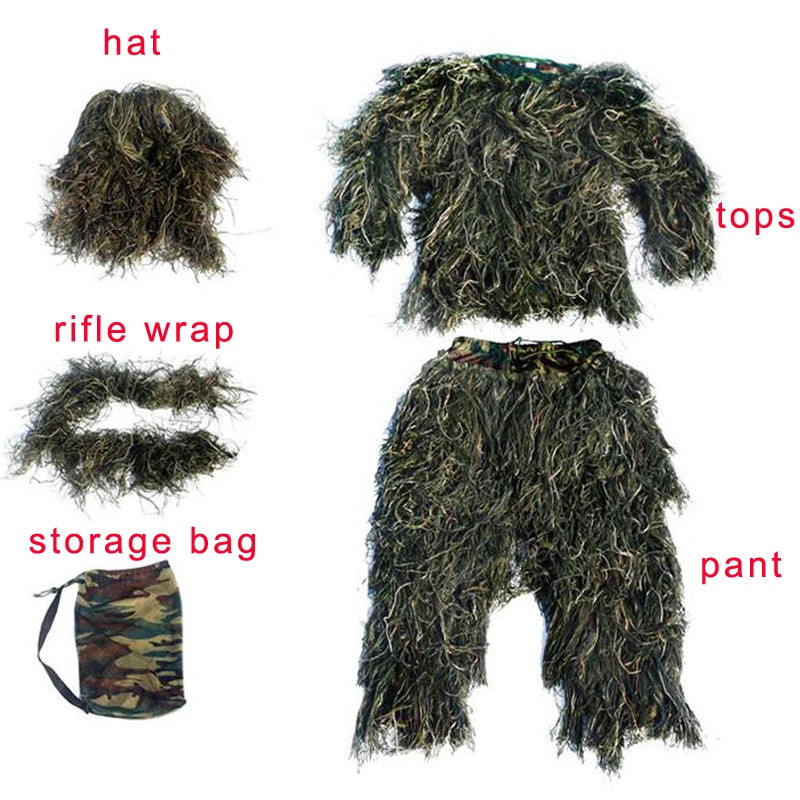5Pcs Adult Ghillie Suit Hunter Camouflage Clothing Gillie Suit Hunting Suit Birding Clothes