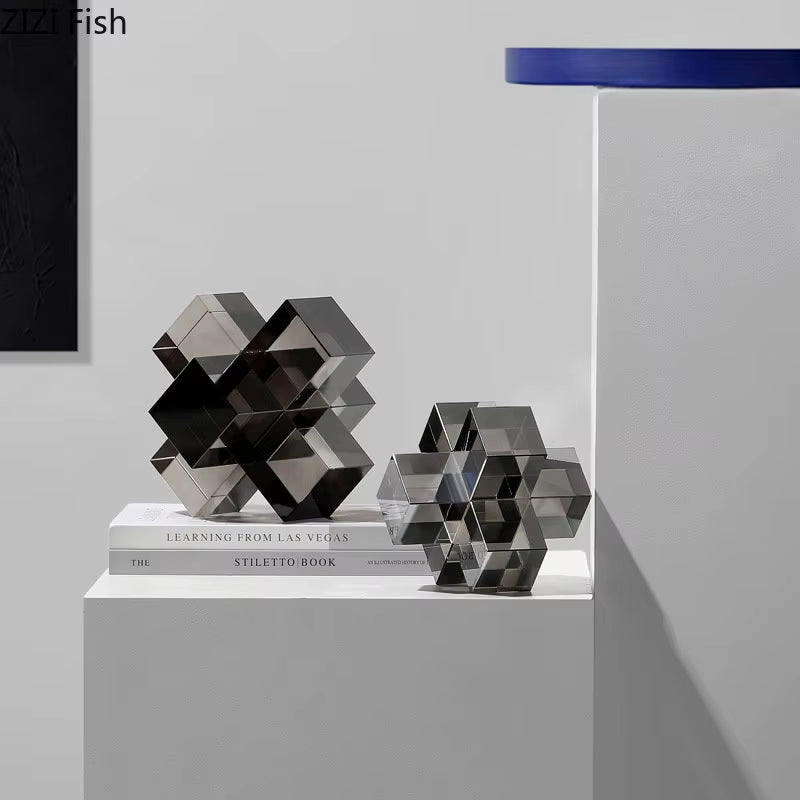 Minimalism Cross Crystal Ornaments Transparent Geometric Square Crystal Statue Desk Decoration Frosted Glass Crafts Sculpture