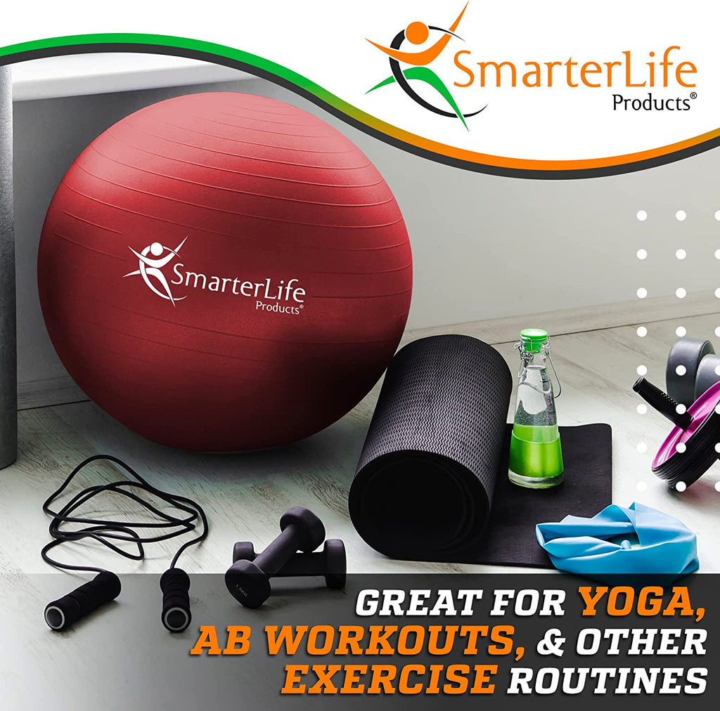 Smarterlife Exercise Ball Yoga Ball for Fitness, Balance, Stability, or Pregnancy, Gym Ball for Core Workout, Physical Therapy, Yoga Ball Chair for Office, Anti-Slip Anti-Burst