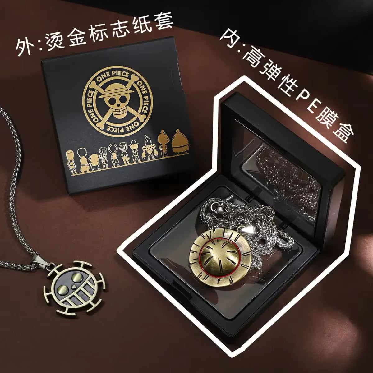 New Anime One Piece Luffy Necklace Men and Women Straw Hat Ace around Metal Pendant Luo Logo Sweater Chain Birthday Gift