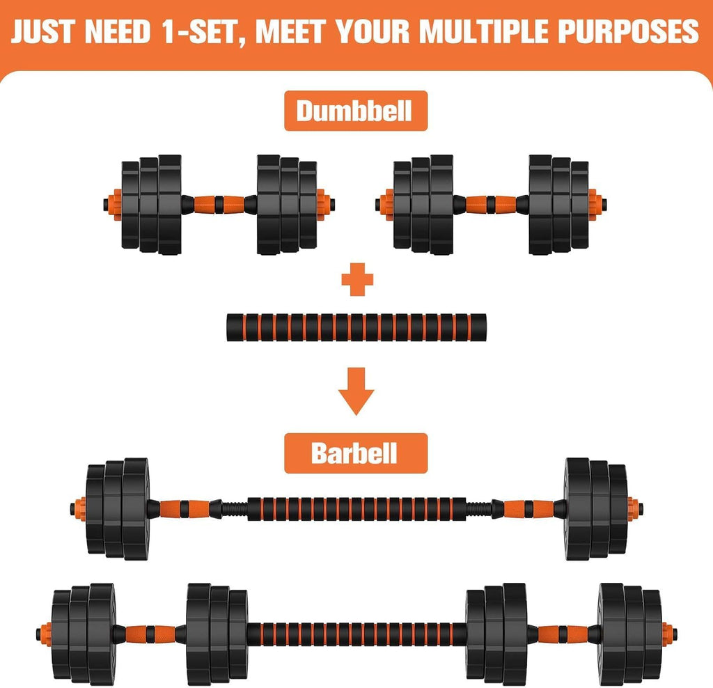 Adjustable Weights Barbell Dumbbells Set,  Weights Dumbbells Non-Slip Neoprene Hand Weights with Connecting Rod for Adults Women Men Fitness,Home Gym Exercise Training Equipment