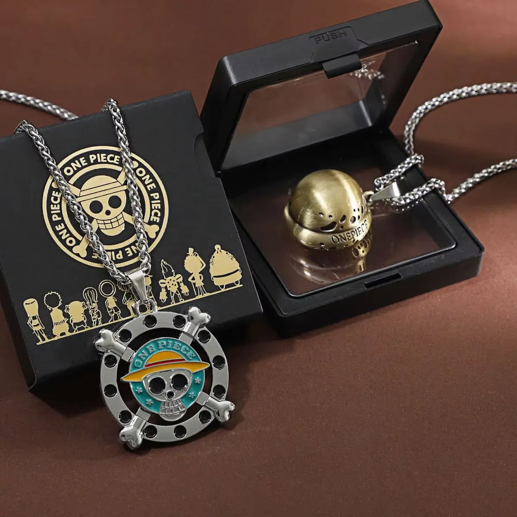 New Anime One Piece Luffy Necklace Men and Women Straw Hat Ace around Metal Pendant Luo Logo Sweater Chain Birthday Gift