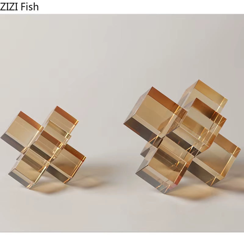 Minimalism Cross Crystal Ornaments Transparent Geometric Square Crystal Statue Desk Decoration Frosted Glass Crafts Sculpture