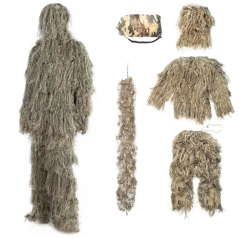 5Pcs Adult Ghillie Suit Hunter Camouflage Clothing Gillie Suit Hunting Suit Birding Clothes