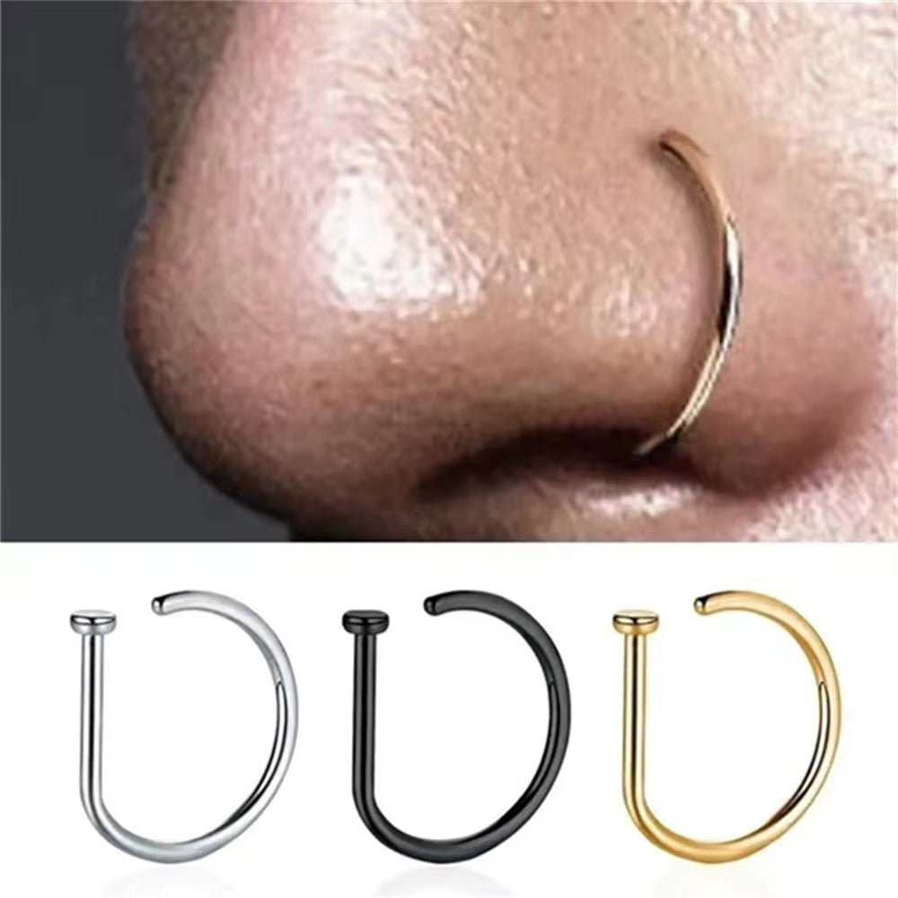 Women Men Fake Piering Nose Ring Earrings Fashion Punk Non Piercing Nose Clip Stainless Steel Perforation Septum Body Jewelry